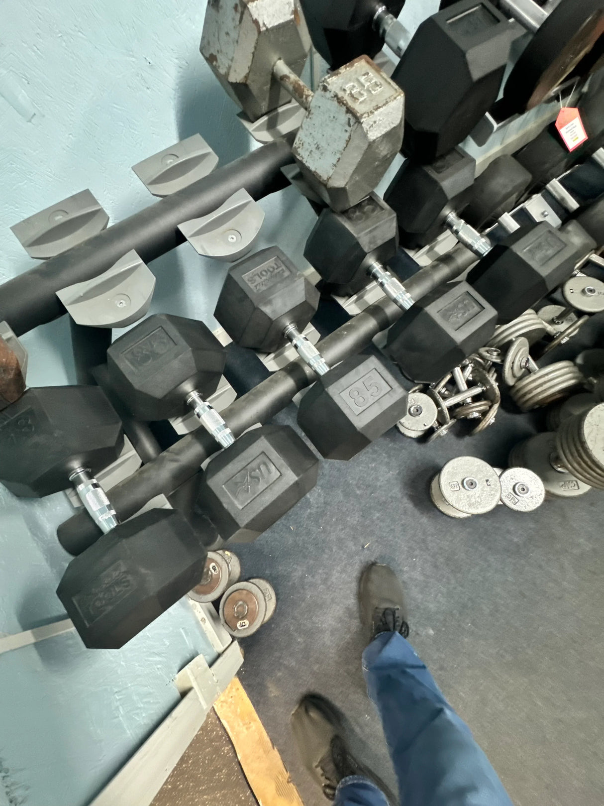 Troy 85# Rubber Hex Dumbbells with Contour Handle - Exercise Unlimited