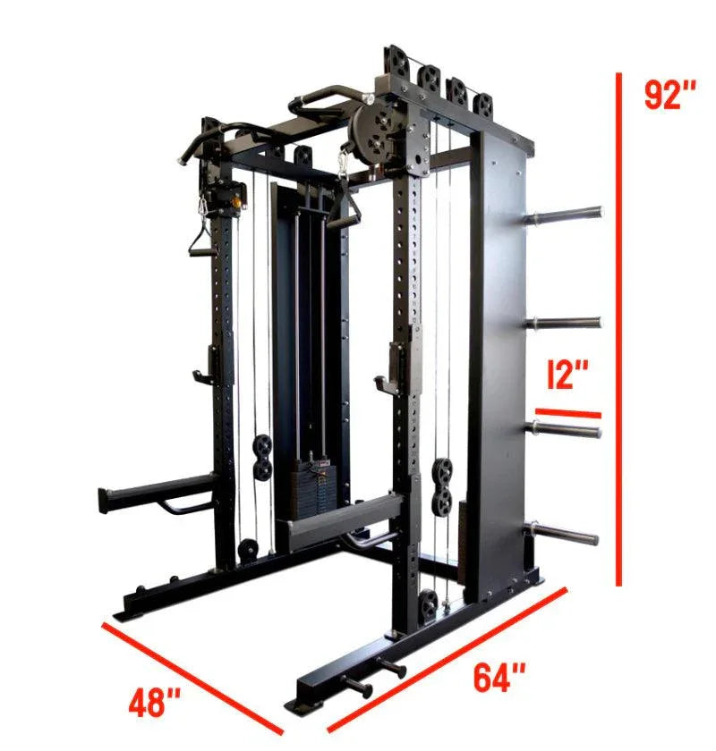 EU Commercial Functional Trainer + Squat Rack with 1:1 Ratio Weight Stacks - Exercise Unlimited