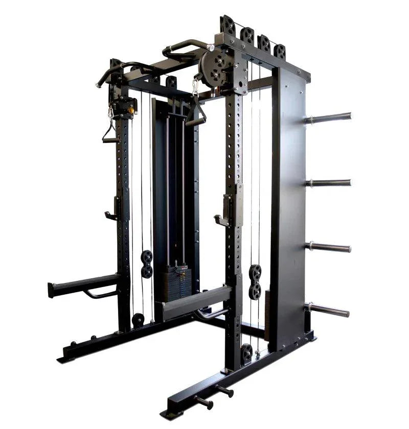 EU Commercial Functional Trainer + Squat Rack with 1:1 Ratio Weight Stacks - Exercise Unlimited